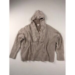 BKE Womens Taupe Ribbed Knit Henley Hoodie Sweater PDI22062 Brown Medium